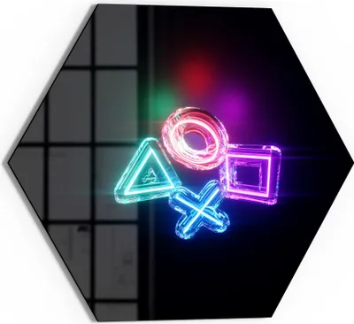 Produktbild von DEQORI Glasbild Echtglas 55x48 cm 'Neon Gaming Symbole' Wandbild Bild modern Deko