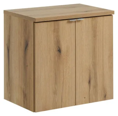 Image de Ensemble de salle de bain suspendu VANO aspect chêne 60cm : meuble sous vasque à placards + plan pour vasque