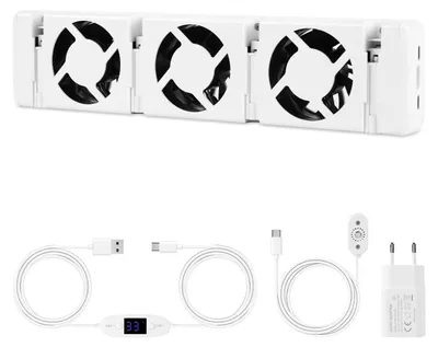 Productafbeelding van Vigevee Radiatortoevoeging, set van 3 ventilatoren, 30 cm, met temperatuurregelaar, geschikt voor radiatoren tot 50 cm