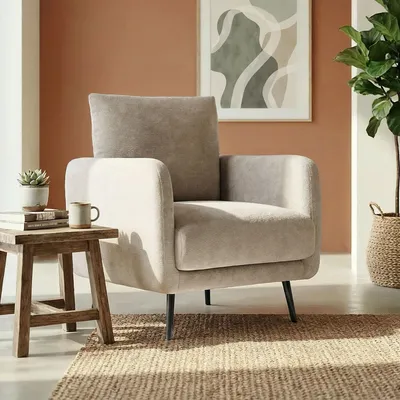 Produktbild von EMMA Designer-Sessel in beigefarbenem Chenille-Stoff
