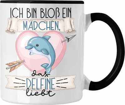 Produktbild von Trendation - Delfine Tasse Geschenk Frauen Ich Bin Bloß Ein Mädchen Das Delfine Liebt Delfine-Liebhaberin Geschenk Spruch Geburtstag (Schwarz)