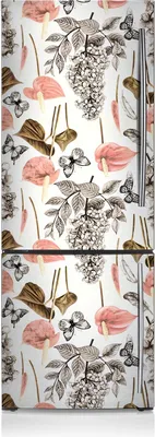 Produktbild von Kühlschrankmagne Kühlschrank Magnetfolie Dekoration 60x205 cm - Blumen und Schmetterlinge.