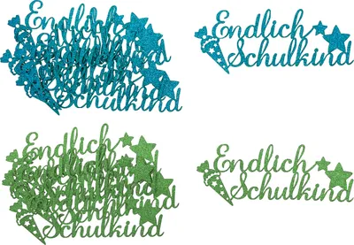 Produktbild von Oblique Unique 12x Endlich Schulkind Konfetti für Schuleinführung Einschulung Schulanfang Streudeko Tischdeko - grün + türkis