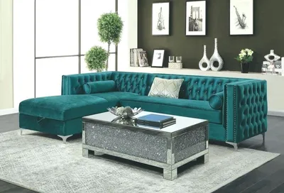 Produktbild von Ecksofa Chesterfield Textil Samt Polster Sofa Couch Sitz Eck Garnitur Turkis