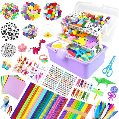 Produktbild von Bastelset Kinder 3000 Teile DIY Bastelkoffer mit Pfeifenreinigern, Perlen, Aufklebern, Violett