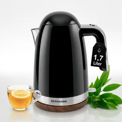 Produktbild von BERGMANN FR008 1,7 l 2200 W Wasserkocher schwarz mit Holzoptik-Sockel N