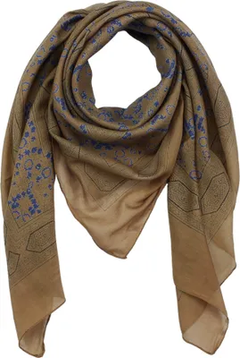 Produktbild von Baumwollschal mit indischem Muster, 1 Stück, schwarzbraun mit blauen Blumen, quadratischer Stoff