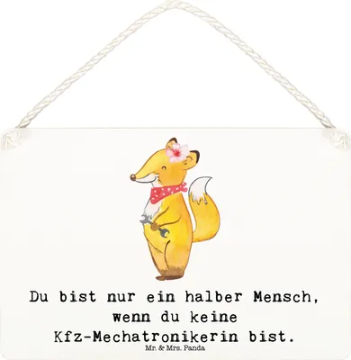 Produktbild von Mr. & Mrs. Panda Schild Kfz-Mechatronikerin Herz DIN A6 - Weiß - Geschenk, Ausbildung, Holzschild, Lustig, Witzig, Wandbild Holz, holzbild, Türschild, Gesellenprüfung
