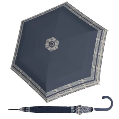 Zdjęcie produktu dla doppler stick parasol Fiber Flex Long AC Timeless houndstooth Blue ciemnoniebieski