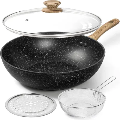 Produktbild von MICHELANGELO Wok-Set, 30 cm, Edelstahl, Antihaftbeschichtung, Schwarz