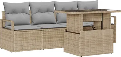 Produktbild von vidaXL Gartensofa-set mit Speicher mit Kissen 5 pcs Beige Poly-Rattan