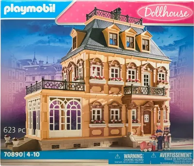 The image shows the packaging of a Playmobil Victorian dollhouse toy.