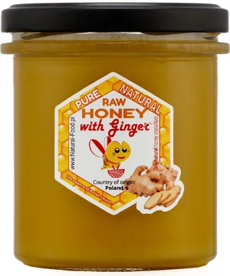 Obrázek produktu pro NATURAL FOOD Med s přísadami – na dezerty, sladkosti, ochucené čaje a pečivo – bohatá vůně a chuť – hmotnost 430 g – se zázvorem