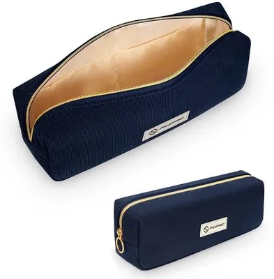 Immagine prodotto di Astuccio per la scuola e l'ufficio, blu navy, in velluto a coste, capiente, con tasca per le penne