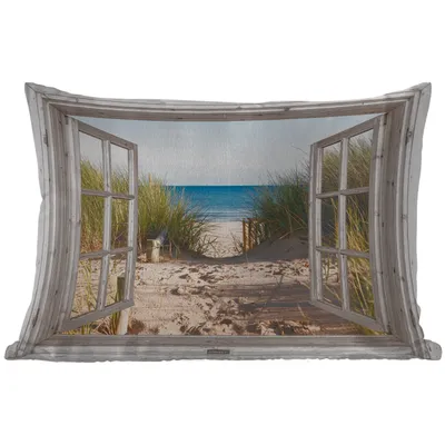 Produktbild von MuchoWow® Outdoor Kissen - Durchblick - Strand - Meer - Dünen - Sand - Wasser - Hochgras - 50x30 cm - Wetterfest - Lounge Kissen - Sofa kissen - Wohnzimmer Dekoration