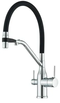 Produktbild von 3-Wege Küchenarmatur MAGNETO mit Wasserfilter-Anschluss, herausziehbare Brause, 360° schwenkbar, getrennte Wasserwege, Keramikkartusche Silber-Chrom