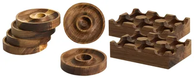 Produktbild von BELIANI Eier-Servierset Braun Akazienholz 8-Teilig 2 Eierschalen Eierkarton-Form & 6 Eierbecher mit Ablagen Küchenzubehör Küchenhelfer für Frühstück