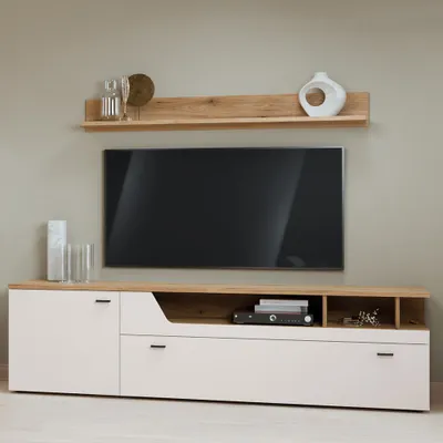 Produktbild von Wohnwand in Kaschmir & Eiche mit Wandboard & Lowboard, 2-teilig - CARMONA-129