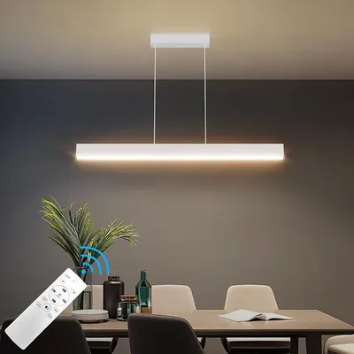Obrázok produktu pre Zavesené svietidlo, jedálenský stôl, stmívateľné, 3000K-6000K, 80 cm/24W, závesné svietidlo s diaľkovým ovládaním, lineárny dizajn, nastaviteľná výška 150 cm, luster do jedálne alebo kuchyne, biela