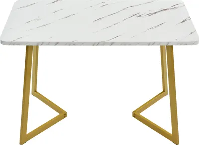 Immagine prodotto di okwish Tavolo da pranzo effetto marmo, tavolo da cucina, tavolo da pranzo per 4-6 persone, tavolo rettangolare 117x68 cm con gambe in metallo per sala da pranzo e soggiorno (oro/bianco)