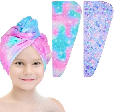 Image de Ibenzoa® : Lot de 2 turbans en microfibre à séchage rapide – 64 x 25 cm, 100 % polyester, pour tous les types de cheveux et toutes les activités