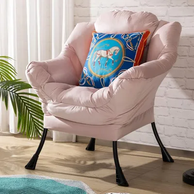 Produktbild von 1x Sessel Gepolstert, Relaxsessel mit Armlehnen & Seitentasche, Sessel Wohnzimmer mit Metallbeinen,Loungesessel,Ohrensessel für Schlafzimmer (Rosa)