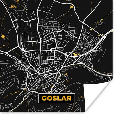 Produktbild von MuchoWow® Poster Schwarz und Gold - Stadtplan - Goslar - Deutschland - Karte 75x75 cm - Wand Dekoration