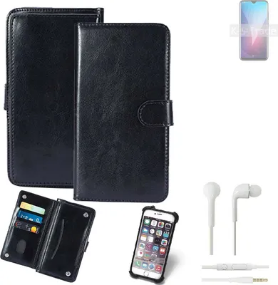 Produktbild von K-S-Trade 360° Hülle kompatibel mit Oukitel Y4800 inkl. Headphones schwarz Kunstleder Case BookCase WalletCase Kunstlederederhülle Handyhülle,