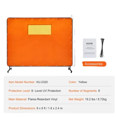 Obrázek produktu pro Ochranná svářečská zástěna VEVOR, 6stupňová ochrana proti UV záření, nehořlavý vinyl, 6x8 stop