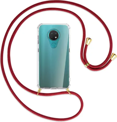 Produktbild von Handykette Backcover-Schutzhülle mit Band (Metall goldfarben) für Nokia 6.2 / 7.2 - dunkelrot