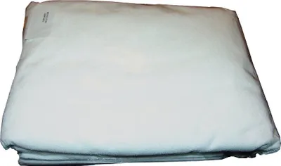 A white folded blanket or mattress protector on a white background.