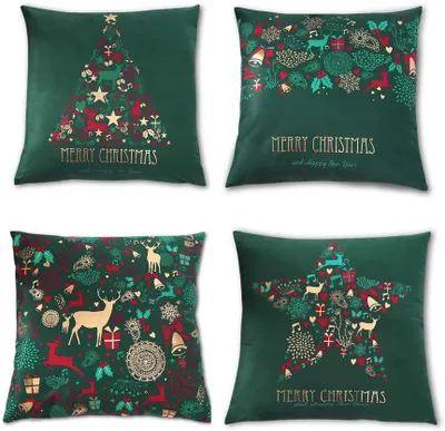 Produktbild von Kissenbezug Kurze plüsch Kissenhülle Weihnachten Kissenbezüge Sofakissenbezug mit unsichtbaremReißverschluss Wohnzimmer Schlafzimmer Dekoration Kopfkissenbezug (Grün, 4er Pack)