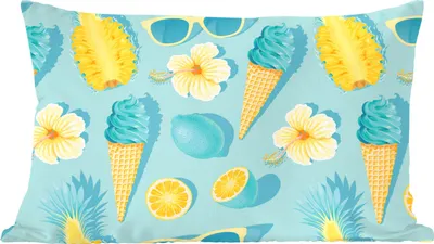 Produktbild von MuchoWow® Zierkissen Sofakissen Wohnzimmer Dekokissen 50x30 cm Sommer - Obst - Blumen - Blau - Wohnzimmerdekoration - Polster mit Photo