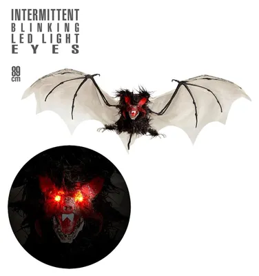 Produktbild von WIDMANN Deko Haarige Fledermaus mit blinkenden LED Augen 89cm