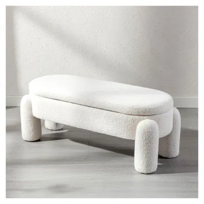 Produktbild von Sitzhocker aus Teddystoff mit Stauraum, Sitzbank für Flur und Schlafzimmer, 114 cm, Weiß