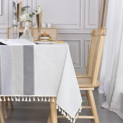 Produktbild von Tischdecke Leinen Baumwolle 140x240 cm Grau Abwaschbar Stickerei Rechteckig
