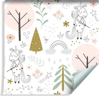 Obrázek produktu pro 10m VLIES TAPETE Roll Dětský pokoj Einhürner Forest Flowers Stars Magic XXL