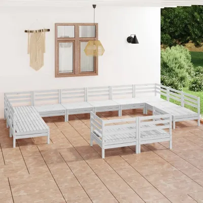 Produktbild von 12-tlg. Garten-Lounge-Set Weiß Massivholz Kiefer