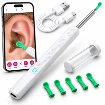 Image de Nettoyeur D’Oreilles Avec Caméra 1080P WiFi Otoscope 3,6 mm 6 LED IPX5 Pour Smartphone Avec Vue En Direct
