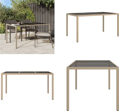 Image de vidaXL Table de jardin 150x90x75 cm Verre trempé Poly rotin Beige - Table de jardin - Tables - Tables