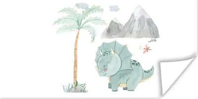 Produktbild von MuchoWow® Poster Kinderzimmer - Dinosaurier - Baum - Jungen - Mädchen - Kinder 40x20 cm - Poster für die Wand - Poster Schlafzimmer