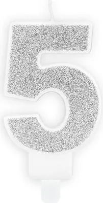 Produktbild von Kerze Zahl „5“ Silber Glitzer