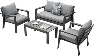 Produktbild von MEXO Gartenlounge-Set Gartenmöbel Set Aluminium Loungeset für Terrasse Balkon,wetterfest Sitzgruppe Essgruppe Gartengarnitur für 3-4 Personen