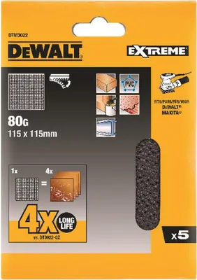 Produktbild von DeWALT DTM3022 EXTREME Schleifgitter 115 x 115 mm Körnung 80 5 Stück