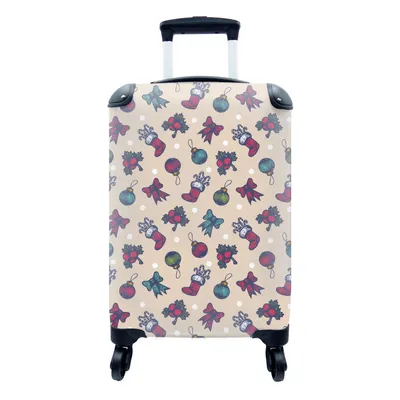 Produktbild von MuchoWow® Koffer Handgepäck Trolley Rollkoffer Kleine Reisekoffer mit 4 Rollen - Schnittmuster - Weihnachten - Schleife - Cabin Size < 55x40x23 cm & 55x40x20 cm - Fotokoffer - Kabinenkoffer - Boardgepäck - Reise-Box - Reisekoffer - Reisegepäck - Koffer mit Bild - Trolley für Kinder