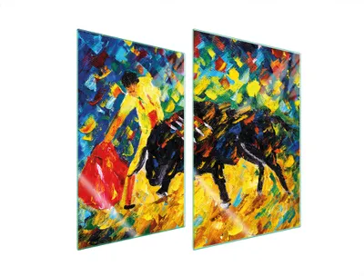 Immagine prodotto di Piastre copri fornelli 2 pezzi 35x52 Copri piano cottura in Vetroceramica tagliere in vetro Toreador Colorful