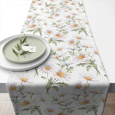 Obrázok produktu pre Stolový behúň 40 x 150 cm Biela sedmokráska Stolový behúň 40 x 150 cm Krásne sedmokrásky biele