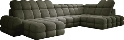 Produktbild von DomoHome Ecksofa Tollo Grün Anthology-Stoff Rechte Seite 400x217x105 cm, U-Form Sofa mit Schlaffunktion, Bettkasten 120x85x17 cm, Elektrisch Verstellbar