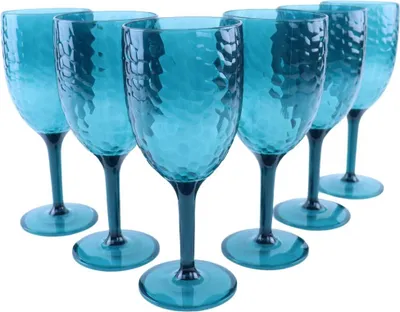 Produktbild von OTIX Kunststoff Weingläser Wiederverwendbar Set von 6 für Rot- und Weißwein Blau 350ml HARBOR
