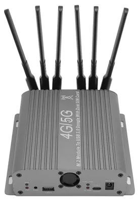 Image de Adaptateur de module 4G/5G vers USB 3.0 avec double ventilateur de refroidissement, antenne à gain élevé, 2 emplacements pour cartes SIM et dongle de module M.2 vers USB 3.0